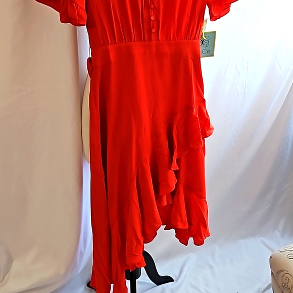CeCe Candy Apple Red Ss dress w ruffle asymetrical front NWT - Picture 5 of 10